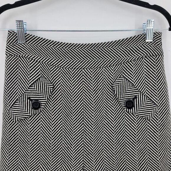 Vintage Ann Taylor Loft Wool Herringbone Aline Mini Skirt 0 Black White Academia - Picture 5 of 13